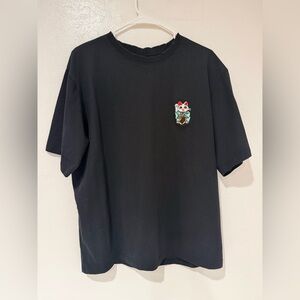 Black T-Shirt with Cat Embroidery size L